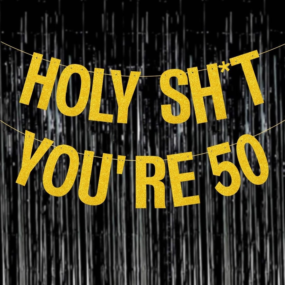 50th Birthday Decorations Banner for Women Men Pre-Strung Gold Glitter