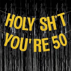 50th Birthday Decorations Banner for Women Men Pre-Strung Gold Glitter