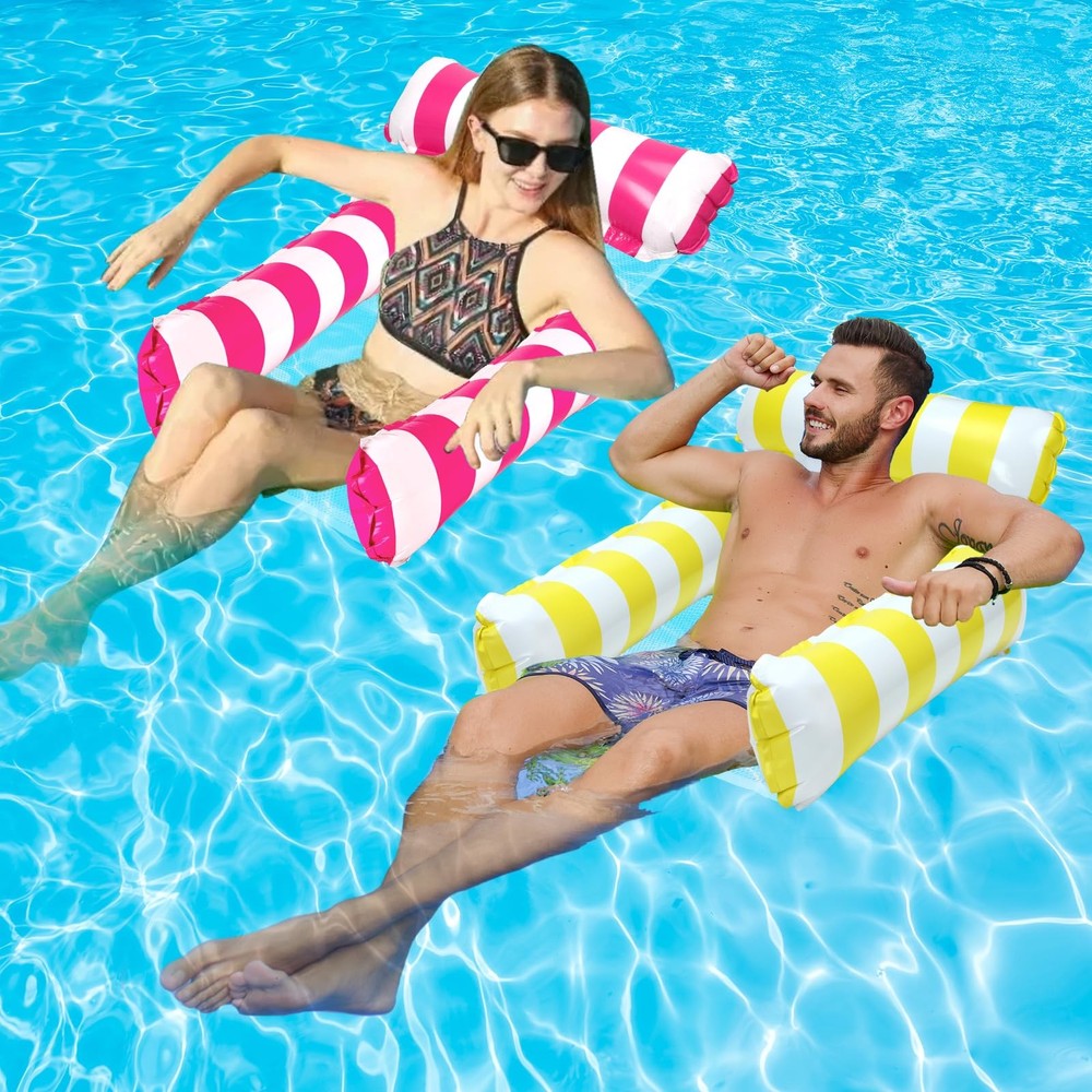 2 Pack Inflatable Pool Floats 4in1 Pool Hammock with Bottom Mesh 3 Tubes Infl…