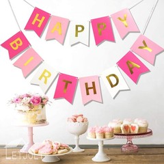Roseo Pink 8.2ft x 6.6ft (strands), 5.5in x 7.9in (flags), Pink+Roseo+Gold