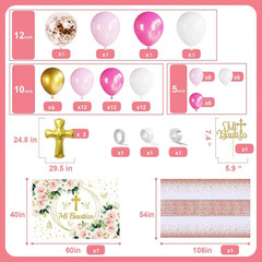 Mi Bautizo Decorations,Baptism Party Decorations Kit – Pink Gold Balloon Garland