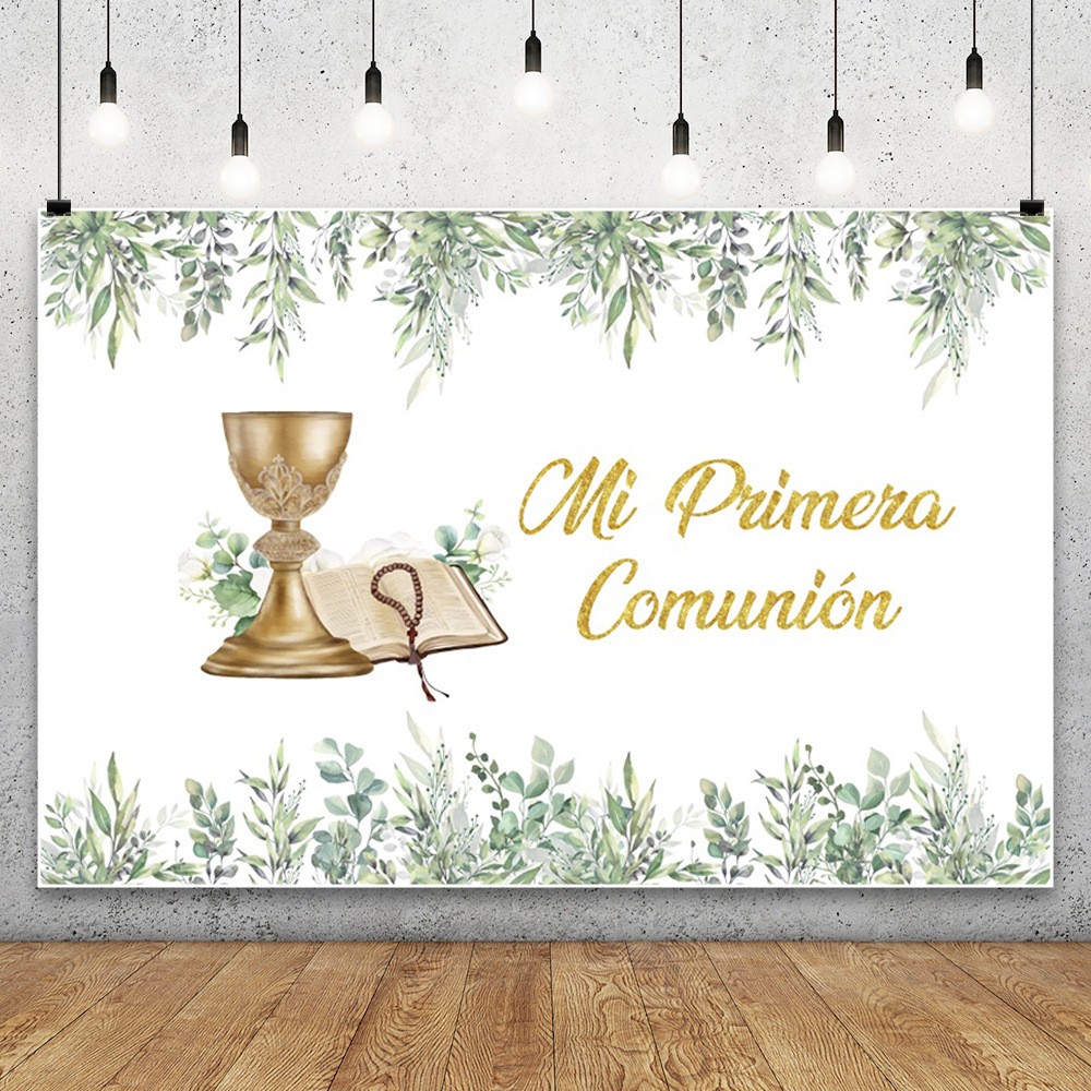 Mi Primera Comunion Backdrop Photo Background God Bless Bautizo Party Banner