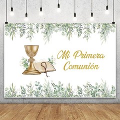 Mi Primera Comunion Backdrop Photo Background God Bless Bautizo Party Banner
