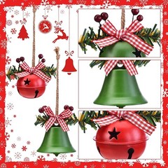Cute Christmas Bells with Holly Tree Ornaments Hanging Party Decor 6x