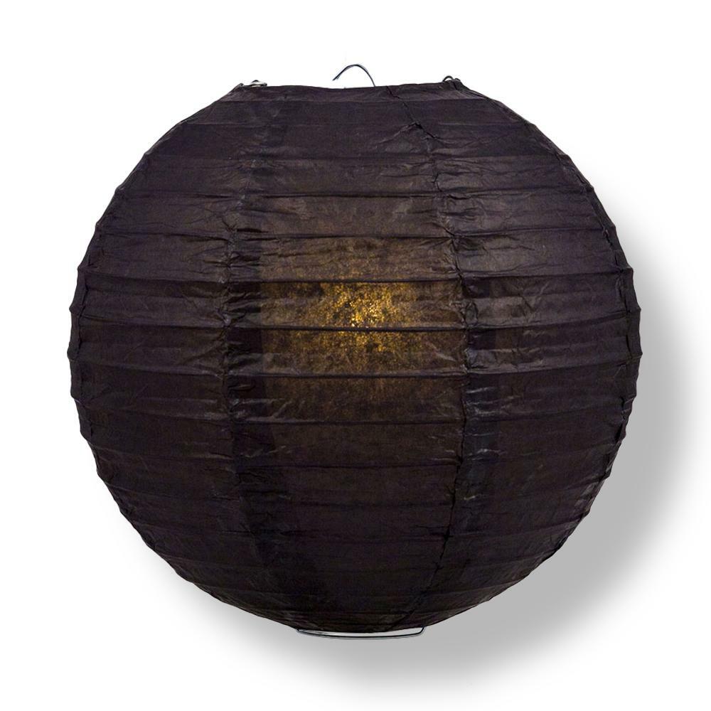 16″ Black Round Paper Lantern, Even Ribbing, Chinese Hanging Wedding & Party Dec