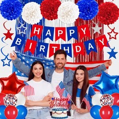 58PCS Red White and Blue Birthday Decorations, Red and Blue Birthday Decorati…