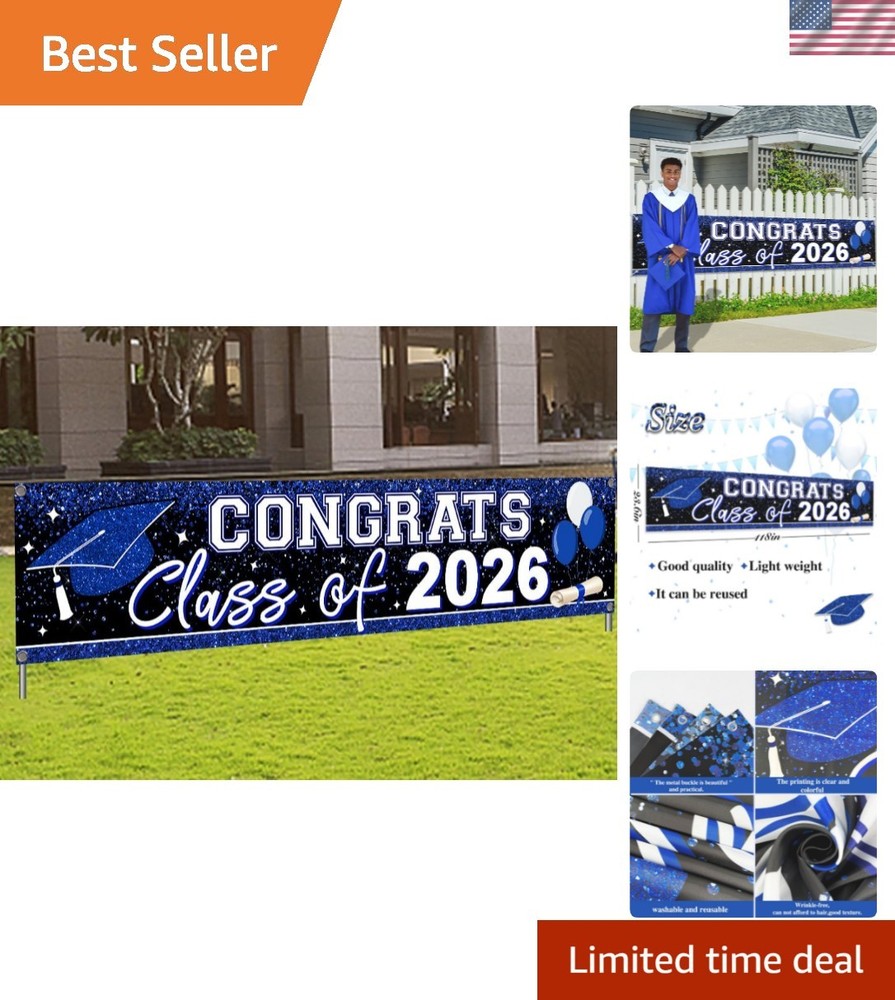 2026 Graduation Yard Sign Large Congrats Grad Banner Blue Class of 2026 Banne…