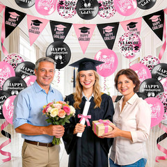 Graduation Balloons Decorations 24Pcs Black Pink Class of 2026 Grad Latex