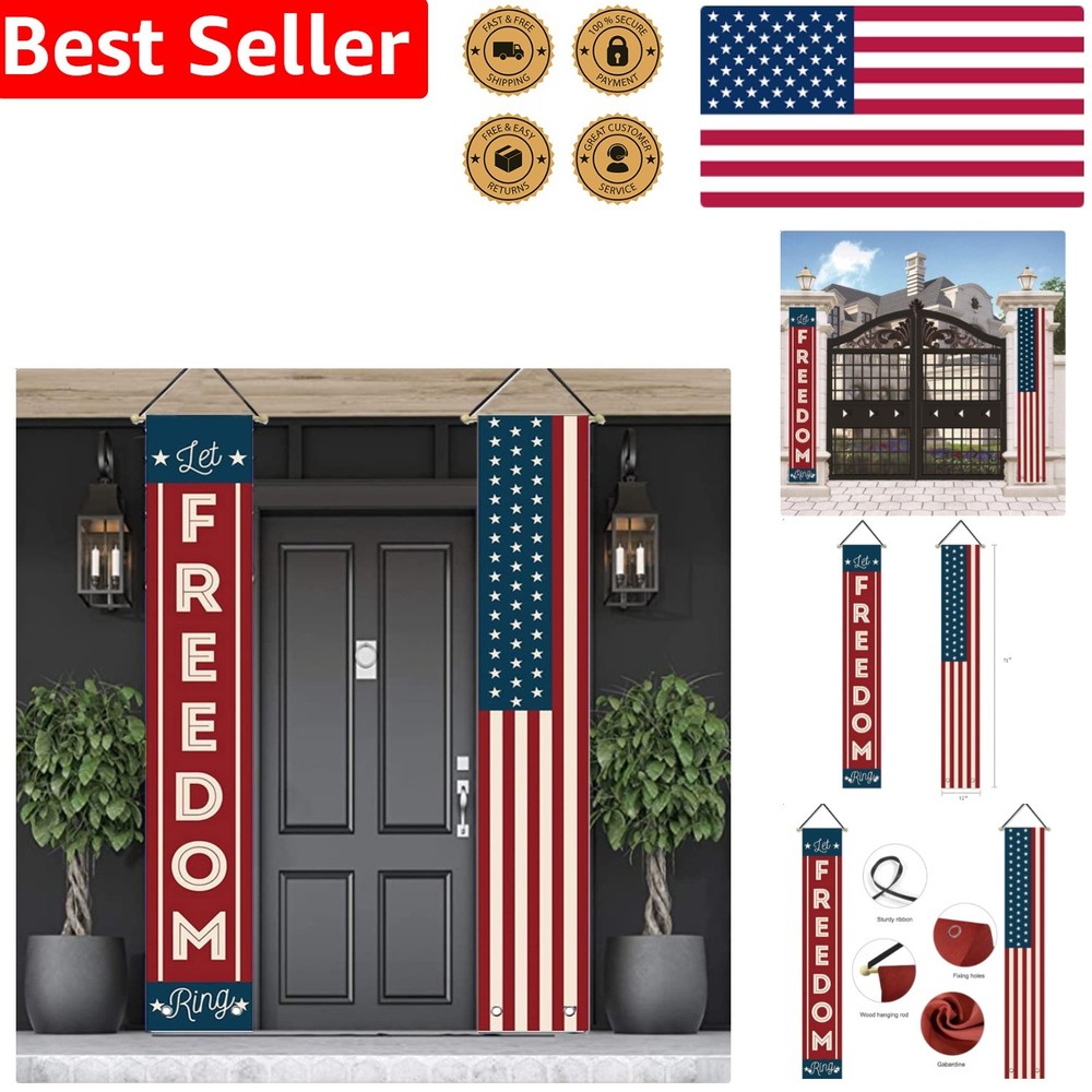 Vibrant Patriotic Porch Banners Set 2 – Grand American Flag 4th July Outdoor …