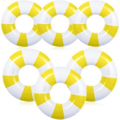 6 Pcs Yellow White Inflatable Striped Pool Float Large Swim Ring with Handles…
