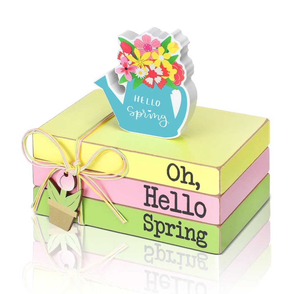4 Pieces Hello Spring Centerpieces Spring Table Decor Tiered Tray Mini Wood B…