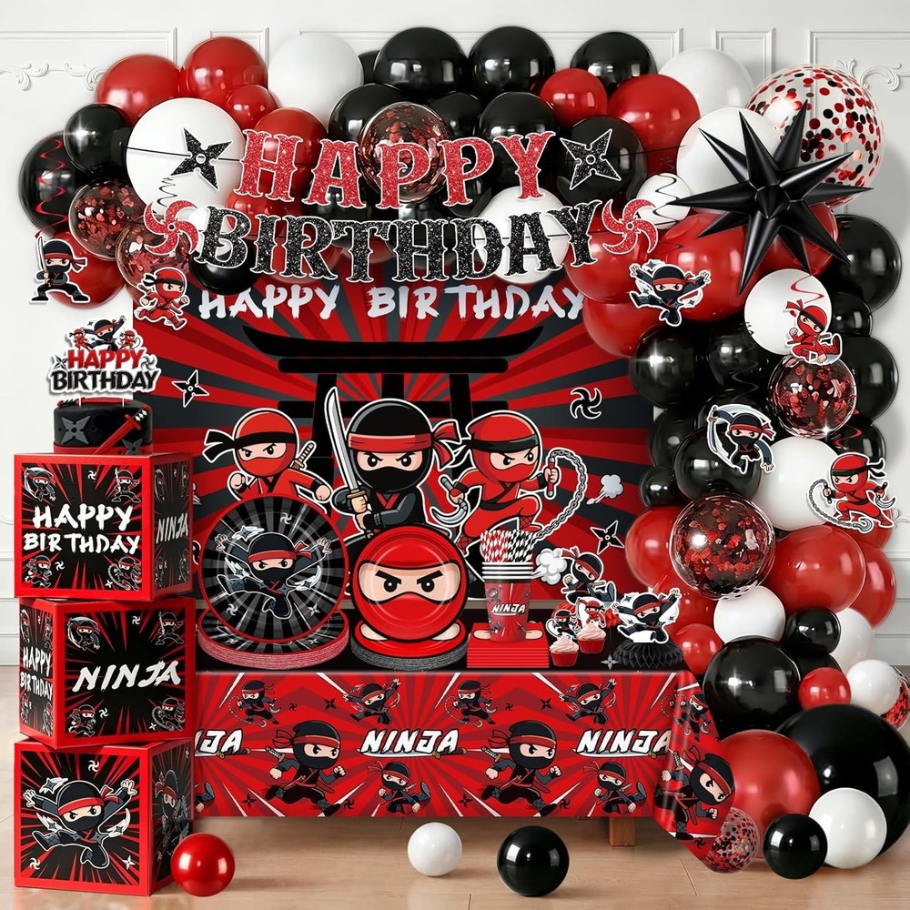 Ninja Birthday Disposable Tableware (2) Tablecovers and Decorations (25 Guests)