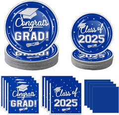 320Pcs Graduation Table Decorations Party Supplies – Blue White Graduation Plate