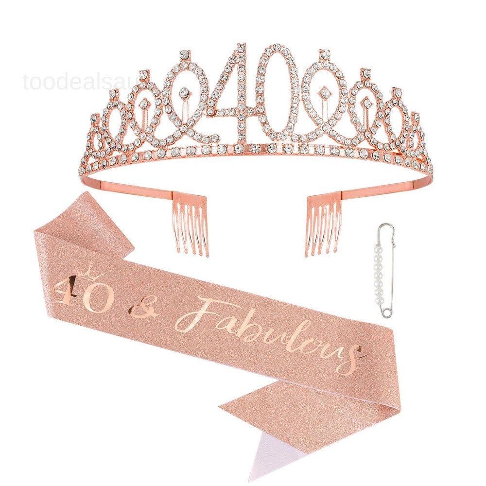 40th Birthday Decorations for Women: Rose Gold Tiara Medium, rose gold