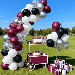 Maroon Balloons, 50 Pcs Burgundy Black Balloon, 12 Inch Burgundy Metallic Sil…