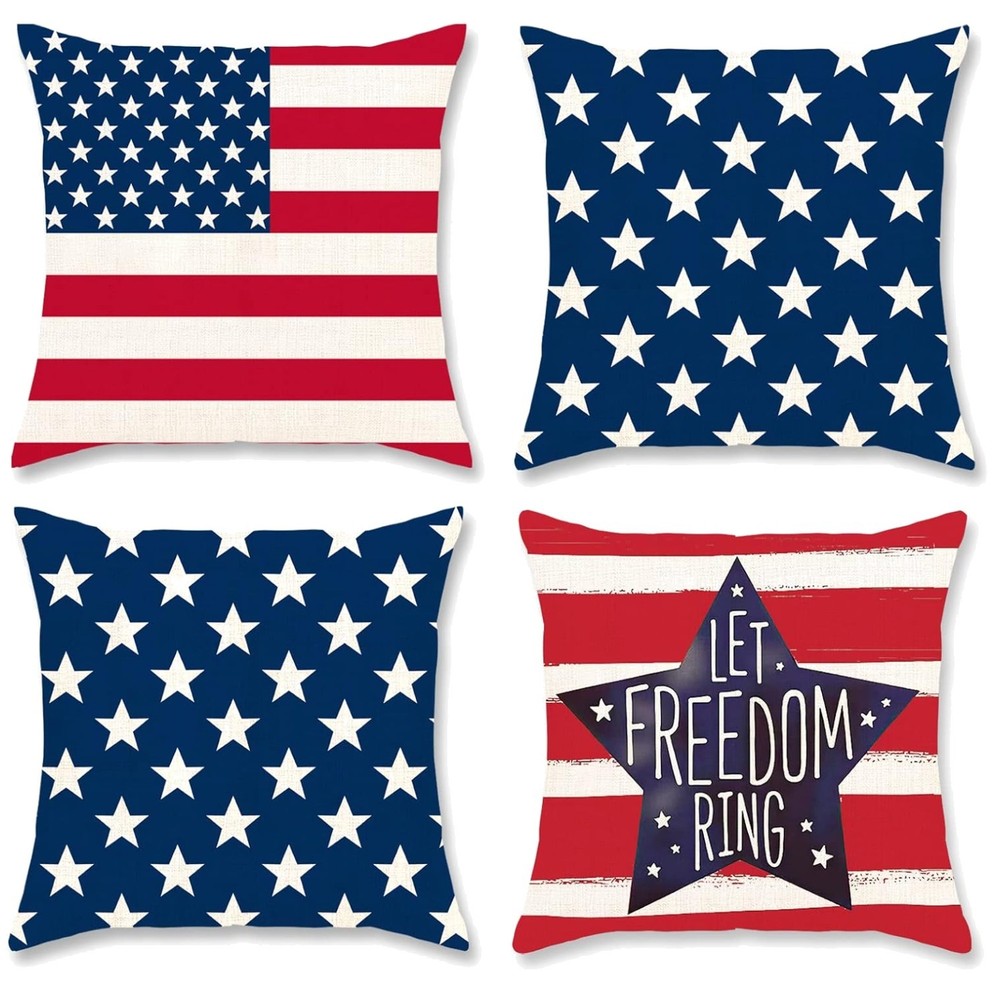 Modern Patriotic Pillow Covers – Stars & Stripes Design