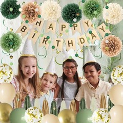 Green Birthday Decorations Banner Balloons Tissue Paper PomPoms Tassels Garland