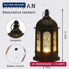 Hying 2 Pieces Ramadan Lanterns Decoration 5.2″ Height Retro Hanging Lamp Eid Mu