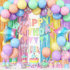 Pastel Birthday Decorations for Girls, Macaron Rainbow Pastel Color Balloons Reu
