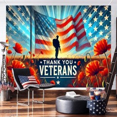 Patriotic Thank You Veterans Backdrop 8x6ft Banner for 4th of July & Memorial Da