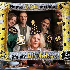 50th Birthday Inflatable Photo Booth Set Giant Selfie Frame Props Polyvinyl