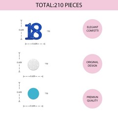 200 PCS Number 18 Confetti Blue Glitter 18th Birthday Paper Decoration