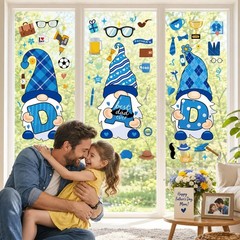 3 Sheets Extra Large Father’s Day Window Cling Decorations Blue Gnome Heart Wind