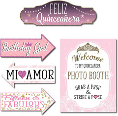 Quinceanera Photo Booth Props – 41-Pc Photobooth Kit with 8 X 10-Inch Sign