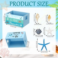 Marsui Beach Table Decor Mini Wooden Crate with 6 Starfish Shells Style