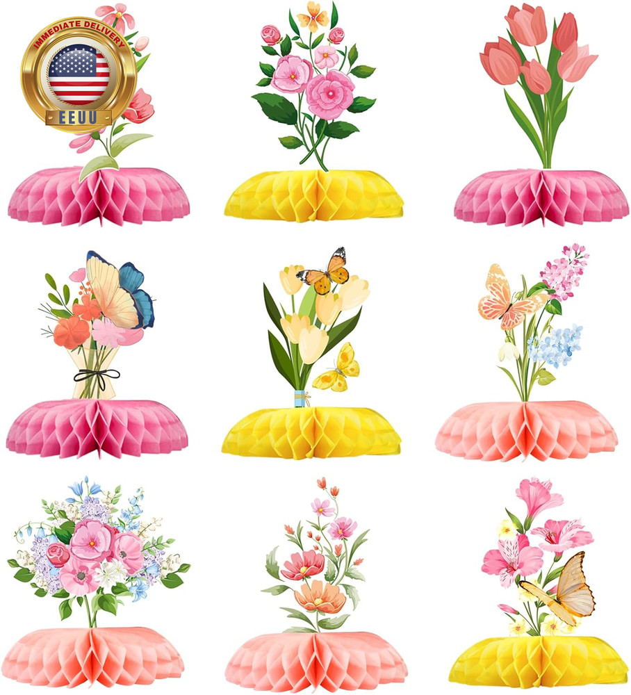 Spring Party Decorations 9 Pcs Butterfly Table Centerpieces, Flower Butterfly Bi