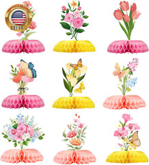 Spring Party Decorations 9 Pcs Butterfly Table Centerpieces, Flower Butterfly Bi