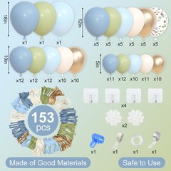 153pcs Sage Green and Blue Balloon Garland Arch Kit, Different Sizes 18 12 10…