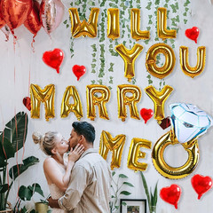 Will You Marry Me Letter Balloons Banner, 16Inch Gold Letter Foil Balloons Red H