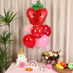 Strawberry Party Balloon Stand Kit – 2 Sets with Red & Pink Dot Foil Balloons, S