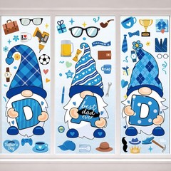 3 Sheets Extra Large Father’s Day Window Cling Decorations Blue Gnome Heart Wind