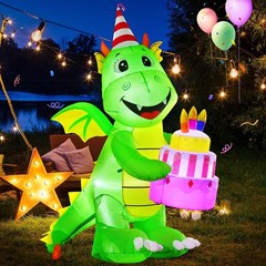 Large 6FT Birthday Dinosaur Cake Inflatable – Indoor/Outdoor LED Party