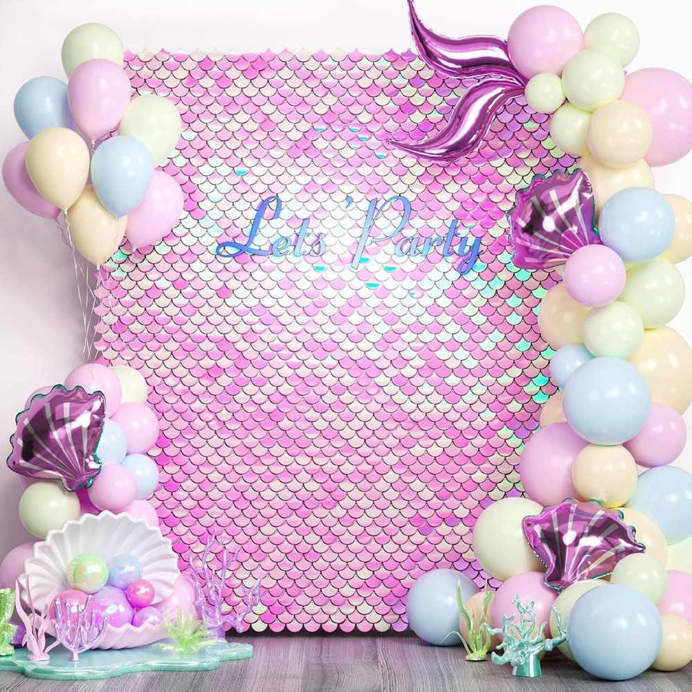 COKAOBE 24 Pcs Iridescent Pink Rainbow Shimmer Wall Backdrop
