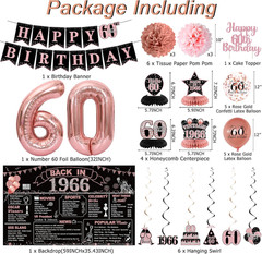 60Th Birthday Party Decorations for Women, Rose Gold Back in 1966 Banner, Rose G