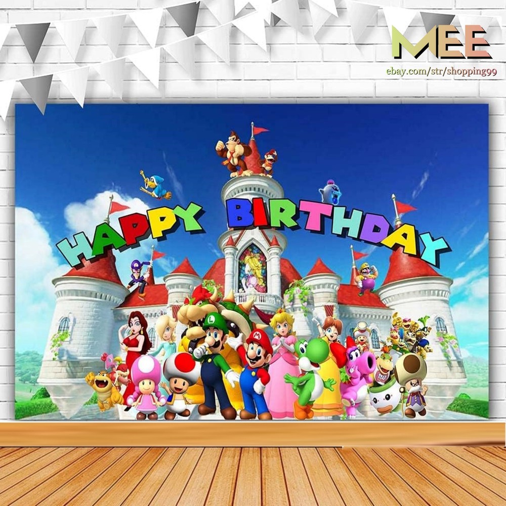 Super Mario castle Backdrop Birthday Party Banner Photo Background Decorations