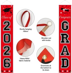 Pre-Assembled Red and Black Graduation Banners for Class of 2026 | 2-Piece Set