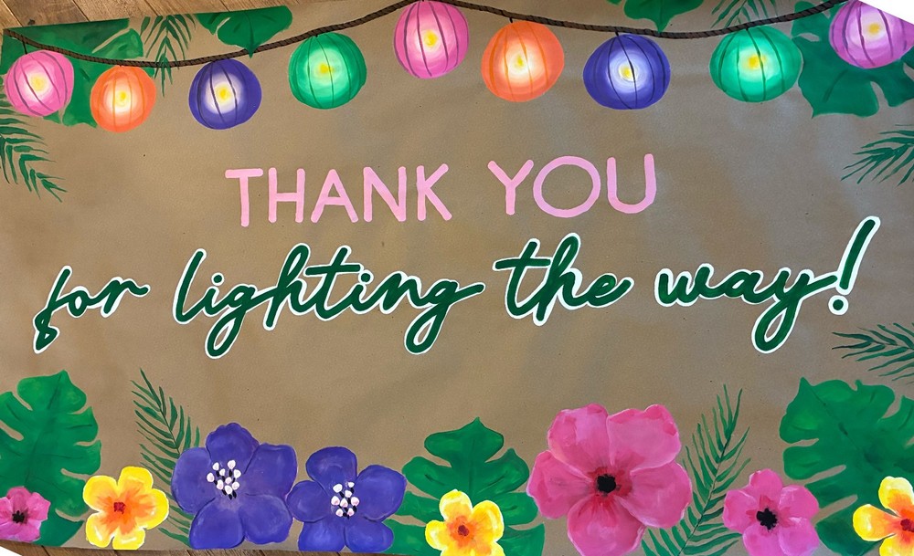 Handpainted Teacher Appreciation Banner Thai Hawaiian Inspired Tropical Floral