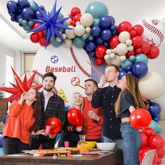 149pcs Baseball Balloons Arch with Navy Blue Red Sand White Balloons for Grad…