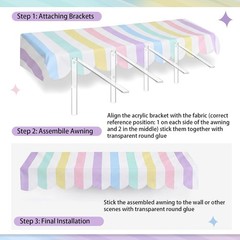 Waterproof Circus Awning Decor Farmers Market Decoration Pastel White 3D Striped