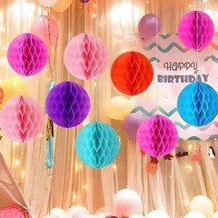 12 PCS Rainbow Honeycomb Balls Hanging Tissue Pom Poms MultiColor 6 & 10 Inch