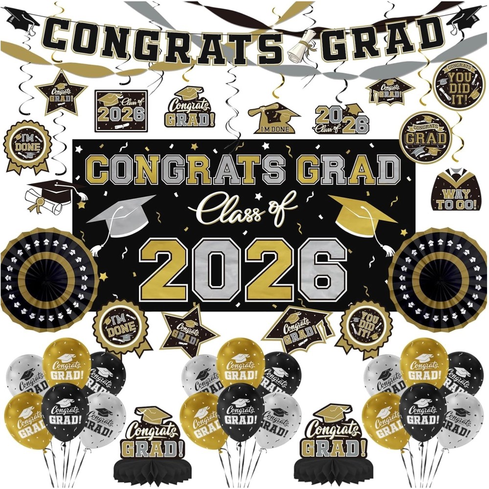 Stunning 2026 Graduation Supplies Set – Streamers, Balloons & Elegant Accents