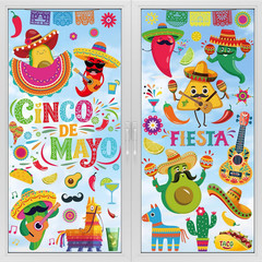 72 PCS Cinco De Mayo Decorations, 9 Sheets Cinco De Mayo Window Clings, Double-S