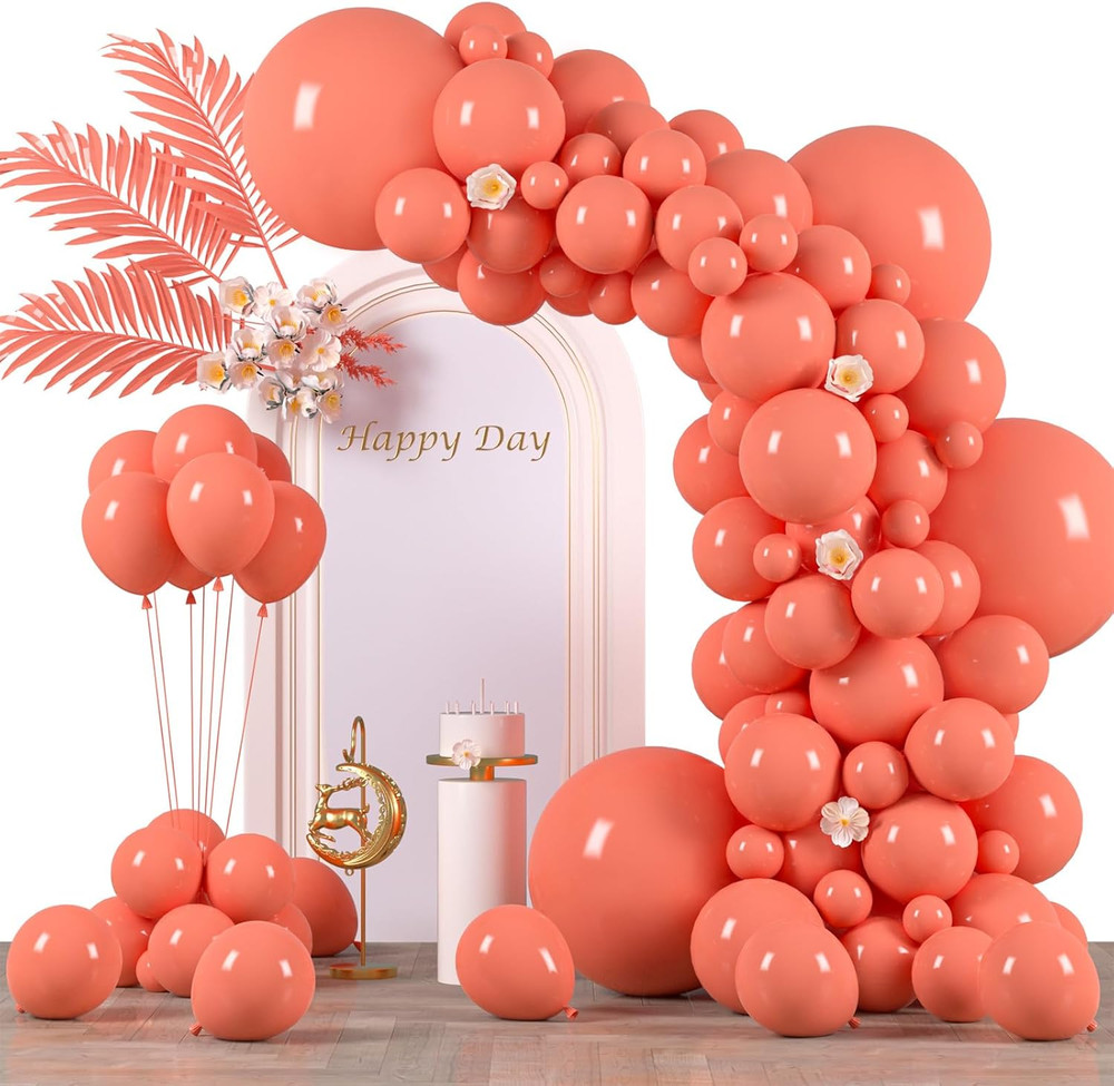 130Pcs Coral Red Balloons Different Sizes 18″ 12″ 10″ 5″ Pastel Red Latex Balloo