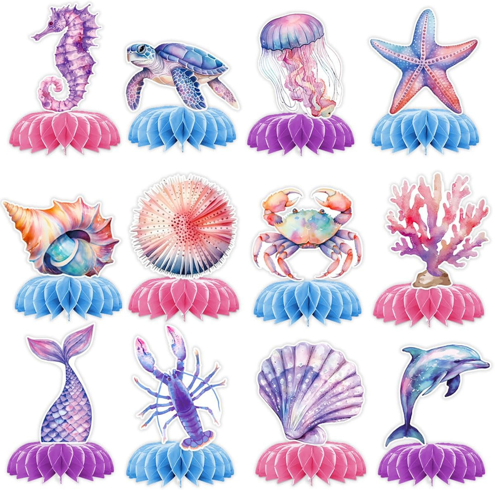 Mermaid Party Decorations, 12 Pcs Ocean Theme Table Decoration Set with under t