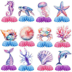 Mermaid Party Decorations, 12 Pcs Ocean Theme Table Decoration Set with under t