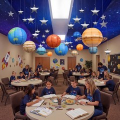 45 Pcs Galaxy Space Ceiling Decor, 24″x13ft Hanging Backdrop, Star Ornaments, So
